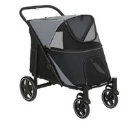 PawHut Cochecito para Perros Plegable Carrito para Mascotas con Ventanas de Malla Carga 30 kg Correas de Seguridad Bolsillos de Almacenamiento 112x65x100 cm Gris y Negro