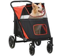 PawHut Cochecito para Perros Plegable Carrito para Mascotas con Ventanas de Malla y Correas de Seguridad 112x65x100 cm Rojo Aosom España