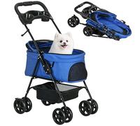 PawHut Cochecito para Perros Plegable Carrito para Perros Pequeños con Ruedas Universales Cesta de Almacenaje Correas de Seguridad y Ventana Carga 15 kg 67x45x96 cm Azul
