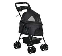 PawHut Cochecito para Perros Plegable Carrito para Perros Pequeños con Ruedas Universales Cesta de Almacenaje Correas de Seguridad y Ventana 67x45x96 cm Negro
