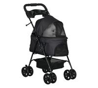 PawHut Cochecito para Perros Plegable Carrito para Perros Pequeños con Ruedas Universales Cesta de Almacenaje Correas de Seguridad y Ventana 67x45x96 cm Negro