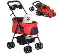PawHut Cochecito para Perros Plegable Carrito para Perros Pequeños con Ruedas Universales Cesta de Almacenaje Correas de Seguridad y Ventana Carga 15 kg 67x45x96 cm Rojo