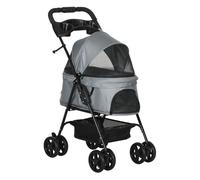 PawHut Cochecito para Mascotas Plegable Gris Carrito para Perros Desmontable Tela Oxford Ruedas Giratorias Frenos Ventana 67x45x96 cm Aosom España