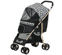 PawHut Cochecito para Perros Plegable Carrito para Mascotas con 2 Puertas Ventana de Malla Cesta de Almacenamiento Cuerda de Seguridad y Cojín Carga 15 kg 80x44,5x97 cm Negro