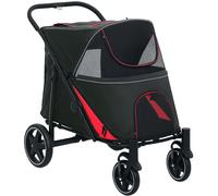 PawHut Cochecito para Perros Plegable con Accesos con Cremallera y Ventanas de Malla, 112x65x100 cm, Rojo y Negro Aosom España