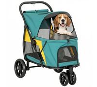PawHut Cochecito para perros plegable, hasta 20 kg, con cojín lavable, ventana de red, 3 ruedas, puerta, bolsillo trasero, cochecito para mascotas para perros pequeños y medianos, color verde oscuro