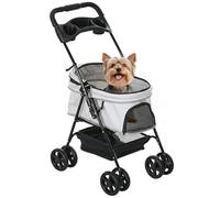 PawHut Cochecito para Perros Plegable Portavasos 67x45x96 cm Gris Claro