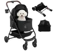 Pawhut Cochecito perros 3 en 1 plegable cachorros gatos, Negro
