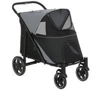 PawHut Cochecito Plegable para Perros Carrito de Mascotas con Ventanas de Malla Correas de Seguridad 112x65x100 cm Gris y Negro