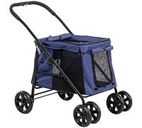 PawHut cochecito plegable para perros con cojín, carrito para gatos hasta 20 kg, para pequeños y medianos con bolsillos laterales, ventana de malla, tela Oxford, azul