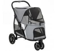 PawHut Cochecito plegable para perros con cojín lavable, ventanas de malla, 3 ruedas, para perros medianos hasta 20 kg, gris Aosom España