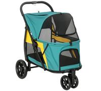PawHut Cochecito plegable para perros hasta 20 kg con cojín, ventanas de malla, bolsillo trasero, 92 x 63 x 95 cm Verde oscuro Aosom España