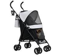 PawHut Cochecito plegable para perros pequeños con correas, bolsa portaobjetos y portavasos, cochecito para mascotas con ventanas de malla, 76 x 44 x 103 cm, negro y gris claro