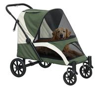 PawHut Cochecito plegable para perros y gatos grandes de hasta 30 kg, con cojín, ventanas de red, puertas, bolsa de almacenamiento, color verde oscuro