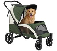 PawHut Cochecito plegable para perros y gatos grandes, hasta 30 kg, con cojín, ventanas de red y puertas, bolsa de almacenamiento, color verde oscuro