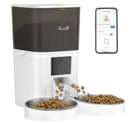 PawHut Comedero Automático 6L WiFi 2.4G con Control App 2 Cuencos Programable 1-10 Comidas Grabadora Voz 10s Fácil de Limpiar Blanco 37x36x35 cm