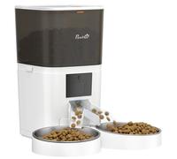 PawHut Comedero Automático 6L WiFi 2.4G, Dispensador de Comida para Gatos y Perros con Control App, 2 Cuencos, Programable 1-10 Comidas, Grabadora Voz 10s, 2 Fuentes de Alimentación, Fácil de Limpiar