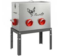 PawHut Comedero automático para gallinas 18 kg capacidad con tapa cerrable, patas ajustables, 6 aberturas 42,3x25x55,3 cm Plateado
