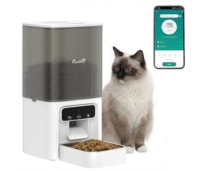 PawHut Comedero automático para gatos, 4,5 l, WiFi con temporizador, programable para 1-10 comidas, dispensador automático con grabadora de voz y doble alimentación para gatitos y perros pequeños.