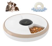 PawHut Comedero Automático para Gatos y Perros con Paquete de Hielo Temporizador Programable 6 Cuencos Pantalla LED Marrón 31.5x31.5x8.3 cm