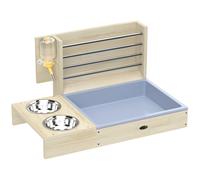 PawHut Comedero de Heno de Conejos con Bandeja Alimentador de Heno de Madera con Cuenco de Acero Inoxidable y Botella de Agua