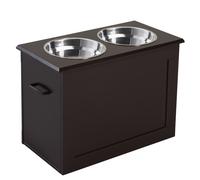 PawHut Comedero Doble Elevado para Perros y Gatos Porta-cuencos elevado 60x30x41 cm 2 cuencos 2L asas caja madera chocolate Aosom España