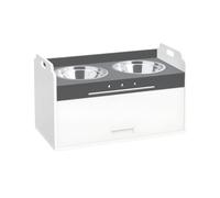 PawHut Comedero elevado con armario de almacenamiento, 2 cuencos con anillos antideslizantes, 60 x 30 x 35,5 cm, blanco Aosom España