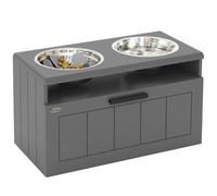 PawHut Comedero Elevado con comedero Lento para Perros extragrandes Gris | Comedero elevado para mascotas, dos cuencos de acero inoxidable