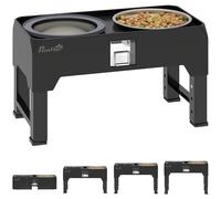 PawHut Comedero Elevado con Soporte Ajustable para Perros Negro | Estación de alimentación, 2 cuencos de inox, para perros pequeños a grandes