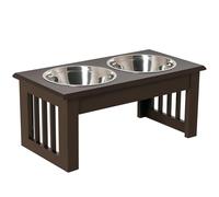 PawHut Comedero Elevado para Perros con Soporte 44x24x15 cm Marrón | 2 Cuencos Extraíbles de Acero Inoxidable, Alimentador para Mascotas, Alimento y Agua