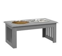 PawHut Comedero Elevado para Perros con Soporte 58,4x30,5x25,4 cm Gris | 2 Cuencos Extraíbles de Acero Inoxidable, Alimentador para Mascotas, Alimento y Agua