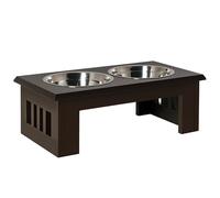 PawHut Comedero Elevado para Perros con Soporte y 2 Cuencos Extraíbles de Acero Inoxidable Alimentador para Mascotas Alimento y Agua 58,4x30,5x25,4 cm Marrón