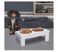 PawHut Comedero Elevado Perros Soporte 2 Cuencos Acero Inoxidable Alimentador Mascotas 44x24x15 cm Aosom España