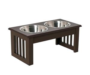 PawHut Comedero Elevado para Perros con Soporte y 2 Cuencos Extraíbles de Acero Inoxidable Alimentador para Mascotas Alimento y Agua 44x24x15 cm Marrón