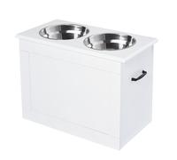 PawHut Comedero Elevado para Perros Cuencos para Perros con 2 Tazones de Acero Inoxidable y Espacio de Almacenaje Oculto 60x30x41 cm Blanco