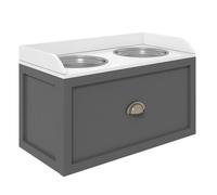 PawHut Comedero Elevado para Perros Grandes Cuencos para Perros con 2 Tazones 2000ml de Acero Inoxidable y Cajón Oculto Soporte de Madera para Mascotas 60x30x36 cm Gris y Blanco