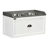 PawHut Comedero Elevado para Perros Grandes Cuencos para Perros con 2 Tazones 2000ml de Acero Inoxidable y Cajón Oculto Soporte de Madera para Mascotas 60x30x36 cm Blanco