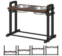 PawHut Comedero elevado para perros, soporte con 4 alturas ajustables, 2 x 1,2 L cuencos de acero inoxidable, 3 ángulos ajustables, Marrón