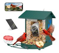 PawHut Comedero Pájaros con Cámara AI identifica 16,000+ Especies 2K HD | Cámara inteligente, Captura automática, Notificaciones APP, Accesorios colibrí, Panel solar 3W, Tarjeta 32GB