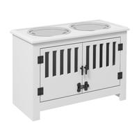 PawHut Comedero para Perro Elevado con 2 Cuencos de Acero Inoxidable 2x2 L con Almacenamiento 37 L y 2 Puertas con Pestillos Blanco Aosom España