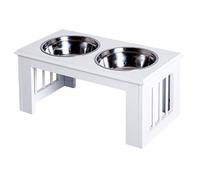 PawHut comedero para Perros con 2 Cuencos, comedero de 2 litros, comedero Elevado para Gatos, fácil de cuidar, Acero Inoxidable Blanco, 58,4 x 30,5 x 25,4 cm
