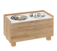 PawHut Comedero Perro Elevado con Alimentador Lento Extraíble y Espacio de Almacenaje Cuencos para Perros con 2x2 L Comedero y Bebedero de Acero Inoxidable para Perros Grandes Roble
