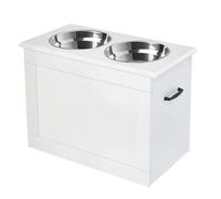 PawHut Comedero Perro Elevado con 2 Cuencos de Acero Inoxidable 2x2000 ml Comedero Elevado para Perros Grandes con Tapa Abatible y Almacenamiento Oculto Blanco