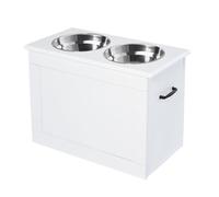 PawHut Comedero Perro Elevado con 2 Cuencos de Acero Inoxidable 2x2000 ml Comedero Elevado para Perros Grandes con Tapa Abatible y Almacenamiento Oculto Blanco