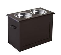 PawHut Comedero Perro Elevado con 2 Cuencos de Acero Inoxidable 2x2000 ml Comedero Elevado para Perros Grandes con Tapa Abatible y Almacenamiento