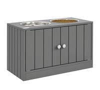 PawHut Comedero Perro Elevado con 2 Cuencos de Acero Inoxidable 2x2000 ml Comedero Elevado para Perros Grandes con 2 Puertas y Almacenamiento Oculto Gris Gris 60x30x35.5 cm