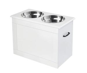 PawHut Comedero Perro Elevado con 2 Cuencos de Acero Inoxidable 2x2000 ml Comedero Elevado para Perros Grandes con Tapa Abatible y Almacenamiento Oculto Blanco