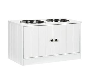 PawHut Comedero Perro Elevado con 2 Cuencos de Acero Inoxidable 2x2000 ml Comedero Elevado para Perros Grandes con 2 Puertas y Almacenamiento Oculto Blanco