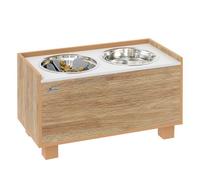 PawHut Comedero Perro Elevado con Alimentador Lento Extraíble y Espacio de Almacenaje Cuencos para Perros con 2x2 L Comedero y Bebedero de Acero Inoxidable para Perros Grandes Roble