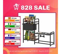 PawHut Comedero Perro Elevado con Cajón de Tela, Cuencos Elevados con 2 Cuencos de Acero Inoxidable 2x800 ml, Altura Ajustable, 2 Estantes, para Perros Pequeños y Medianos, Negro